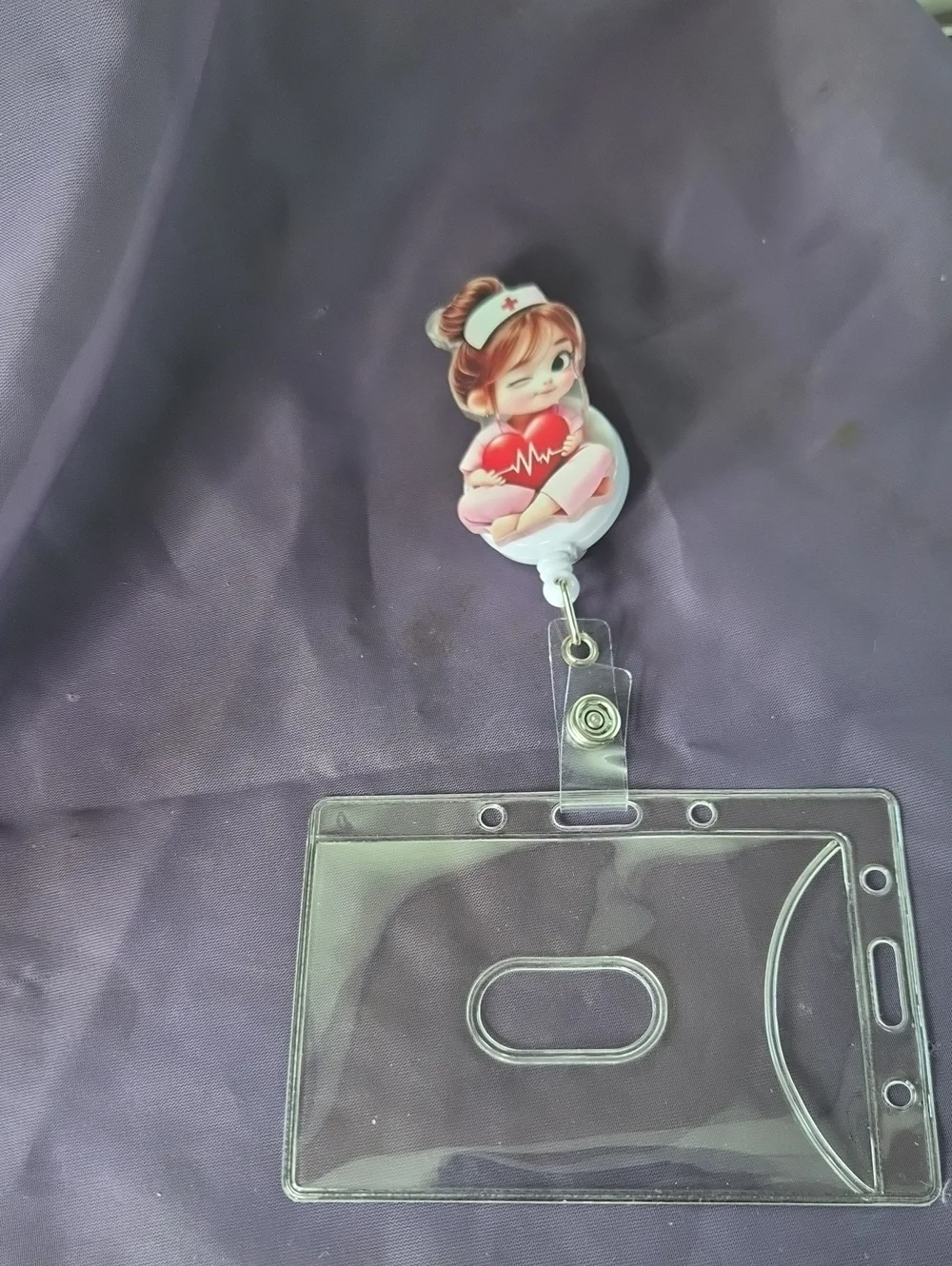 Nurse Heart Retractable Badge Reel with Clear ID Holder - Pink